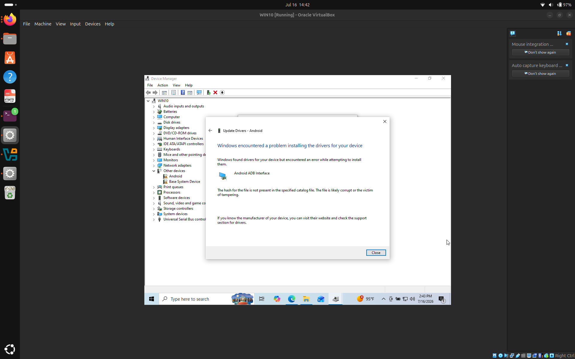 Windows doesn't trust the modified file